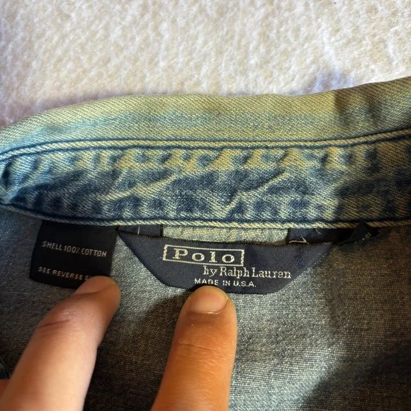 Vintage Polo Ralph Lauren Denim Harrington Jacket XL Blue Made in USA 90s Pony - Picture 3 of 7